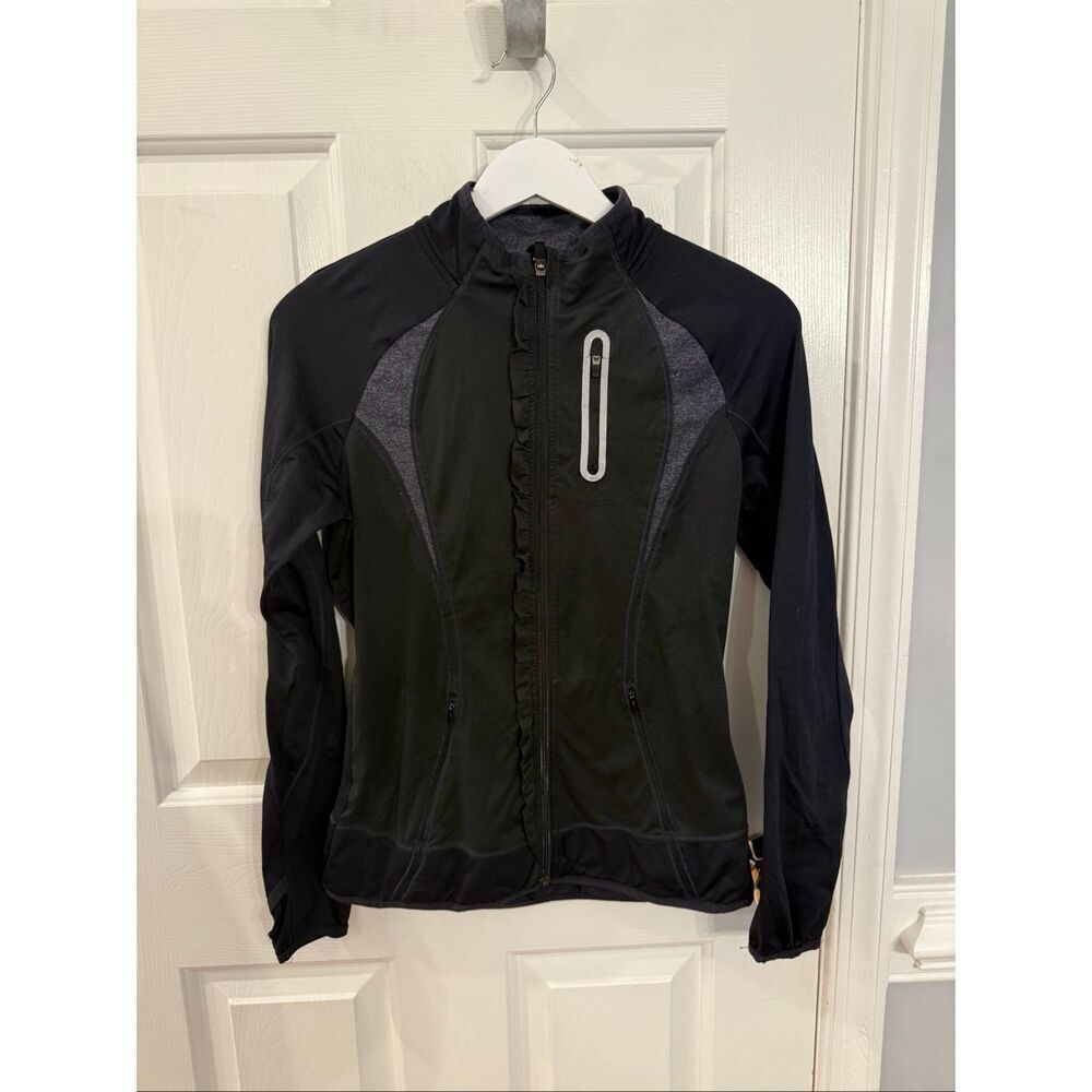 Athleta Black Prevail Ruffle Running Zip Up Jacket sz XS EUC